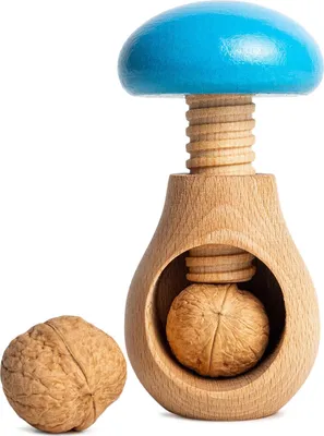 Produktbild von Creative Home Nussknacker Holz Pilzförmig | 10 x 6 cm | Blau | mit Schraubmechanismus | Nussknack Pilz