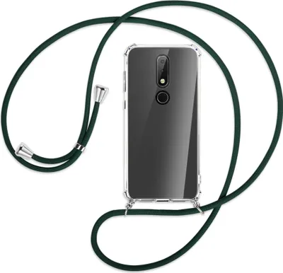 Produktbild von Handykette Backcover-Schutzhülle mit Band (Metall silberfarben) für Nokia 6.1 Plus / X6 - dunkelgrün