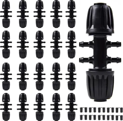 Produktbild von 20 Stück Gartenschlauch-Wasserrohrverbinder, Sechswege-Verbinder mit Widerhaken, 4/7 Zoll, 16 mm PE, Gartenverteiler (schwarz)