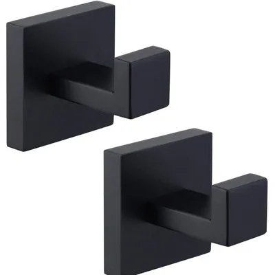 Image de Ensemble de crochets pour serviettes en noir mat, crochets en acier inoxydable SUS304, porte-serviettes, crochets muraux pour salle de bain de style moderne