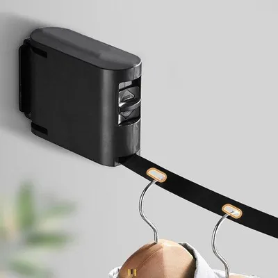 Produktbild von Verstelbare waslijn voor binnen en buiten, aan de muur bevestigd, zwarte, onzichtbare, voor badkamer en balkon
