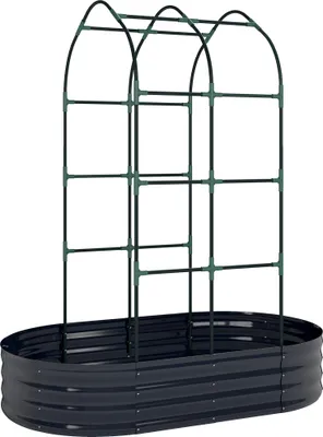Produktbild von Hochbeet mit Rankgitter, Metall Pflanzkasten mit Handschuhe Gartenkasten 160 x 90 x 180 cm, Dunkelgrau
