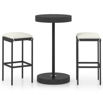 Produktbild von vidaXL 3-tlg. Gartenbar-Set mit Kissen Poly Rattan Schwarz