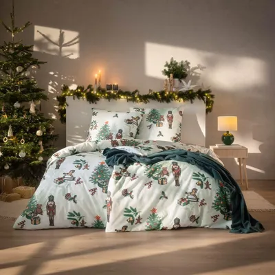 Produktbild von Estella Bettwäsche-Garnitur Impulse Kuschelflanell Nutcracker Farbe rot Größe 135x200+80x80