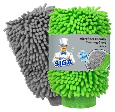 Immagine prodotto di Guanto da lavaggio in microfibra, tipo spugna, 2 pezzi, grigio e verde