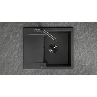 Produktbild von Granitspüle 1 Becken mit kurzer Abtropffläche schwarz 480x580x194 mm