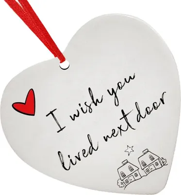 Imagen del producto de Adorno colgante con forma de corazón, de acrílico. "Ojalá vivieras al lado". Decoraciones para el árbol de Navidad, ideales para el Día de San Valentín, aniversarios o como regalo de Año Nuevo