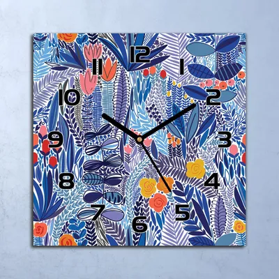 Produktbild von Wanduhr Echt-Glas-Küchenuhr Blaue Wildblume Quarz Lautlos 30x30 Deko Bilder