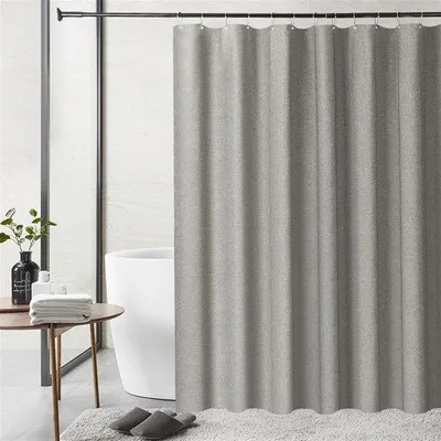 Produktbild von Unyqoos® Duschvorhang aus Leinenstoff 120 x 200 cm – eleganter, wasserabweisender Badevorhang mit rostfreien Ösen & 12 Haken, maschinenwaschbar