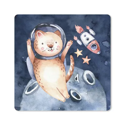 Produktbild von MuchoWow® Mauspad Mousepad Weltraum - Rakete - Katze - Kind - Jungen - Mädchen - Kinder 20x20 cm - Mousepads - Maus Mat - Pad - Mausunterlage - Desk Mat - Bureauartikeln