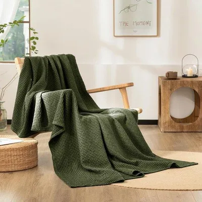 Produktbild von Unyqoos® Baumwolldecke mit Waffelmuster – 100% ringgesponnene Baumwolle, leicht & atmungsaktiv, 270 x 241 cm, Wohndecke & Bettüberwurf