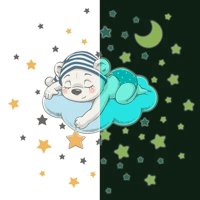 Produktbild von Leuchtsticker – Traumhafter Teddybär und 50 Sterne – Fluoreszierender Wand-/Deckensticker für Kinder – 120 x 140 cm
