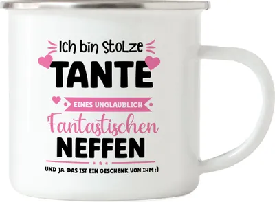 Produktbild von Ich bin stolze Tante Emaille Tasse Geschenk Geburtstag Tante Neffe