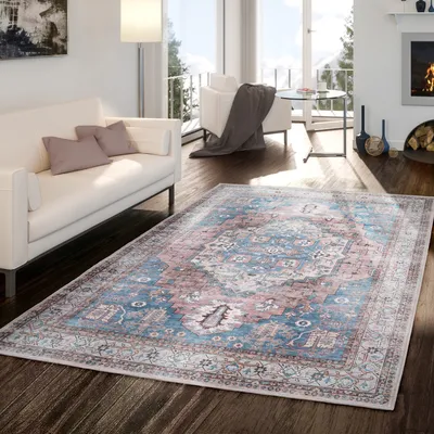 Produktbild von TT Home Wohnzimmer Teppich Esszimmer Waschbar Flachgewebe Used Look Marokko Größe 200 cm Rund