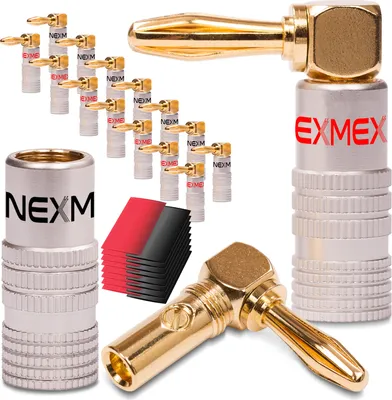 Produktbild von 16x High End NEXMEX Winkel Bananenstecker Schrumpfschlauch 24K vergoldet Banana