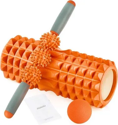 Produktbild von Fitnessset für tiefe Massage mit Schaumroller, Massagerollo und Massageball, orange, für Sport und Therapie