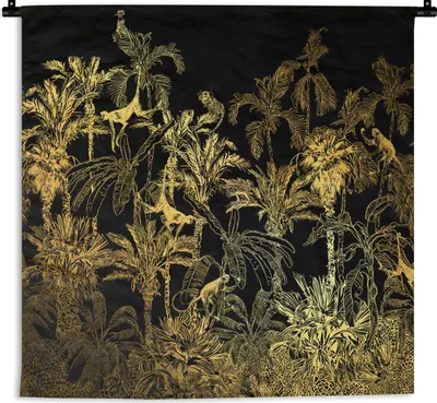 Produktbild von MuchoWow® Wandteppich Wandbehang Dschungel - Gold - Schwarz 150x150 cm Tapisserie Dekoration Wandtuch - Wohnaccessoires - Modernes
