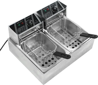 Immagine prodotto di Friggitrice elettrica Doppio cilindro Doppio cestello Acciaio inox Friggitrice a temperatura regolabile Spina UE 220V 1700+1700W