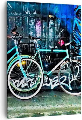 Produktbild von Bild auf Leinwand - Leinwandbild - Einteilig - Fahrräder Graffiti Straße Wand - 50x70cm - Wand Bild - Wanddeko - Wandbilder - Leinwanddruck - Wanddekoration - Leinwand bilder - Wandbild - PA50x70-2949