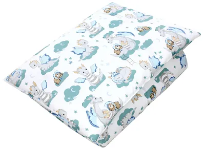 Produktbild von TupTam Kinder Gemusterte Bettdecken Set Ganzjahresdecke Bettdecke Kopfkissen Flachkissen 2tlg., Farbe: Dino Bärchen Grün Grau, Größe: 135x100 cm