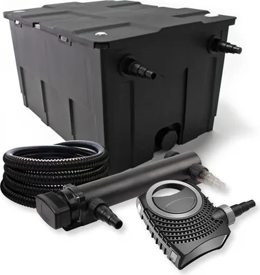 Produktbild von SunSun Komplettset: CBF-550 Teichfilter bis 60000 L Teichfilteranlage als Durchlauffilter, NEO10000 SuperECO Teichpumpe 10000l/h 80W, CUV-336 Teichklärer UVC Klärer mit 36W, 25m Teichschlauch 25 mm