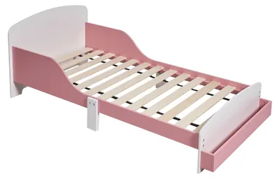 Kinderbett 70x140 cm mit Rausfallschutz, rosa/weiß, MDF