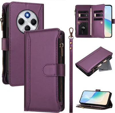 Obrázek produktu pro Pouzdro pro Xiaomi Poco M7 5G, zipem, peněženkovéPolyuretankožené flip pouzdro s kapsami na karty, stojánkem a poutkem na ruku Fialová