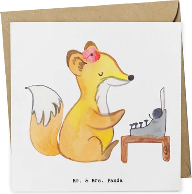 Produktbild von Mr. & Mrs. Panda Glückwunschkarte Autorin Herz - Weiß - Geschenk, Klappkarte, Grußkarte, faltkarte, Verlag, Blogger, anlasskarte, Schriftstellerin, Fuchs, doppelkarte