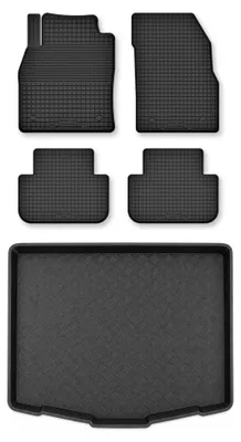 Productafbeelding van Rubberen automatten + kofferbakmat voor Ford Mustang Mach-E vanaf 2020 – 5-delig, zwart, op maat – Wielganizator Semi-Universal