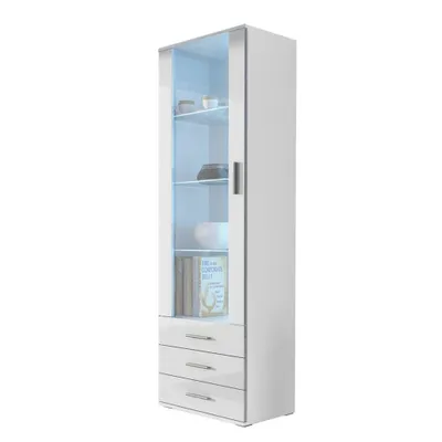 Obrázek produktu pro Prosklená skříň s LED bílým osvětlením KARA - bílá / lesklá bílá