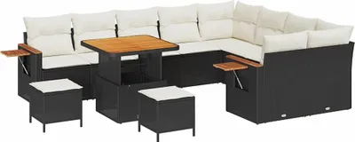 Immagine prodotto di vidaXL Set divano da giardino con cuscini 13 pezzi Nero e crema Poly-rattan