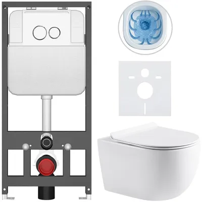 Productafbeelding van CERANO - Toiletset Felci - wit, glanzend - bedieningsknop Prime/Duoalo, wit - hangend - voor wandmontage/gipsplaat - 53x37 cm