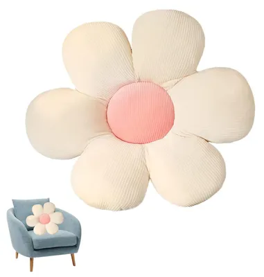 Productafbeelding van Bloemvormige vloerkussen, pluche decoratie, comfortabel zitkussen voor interieur, geschikt voor kinderen, meisjes, vrouwen, cadeau. 40 cm (wit & roze)