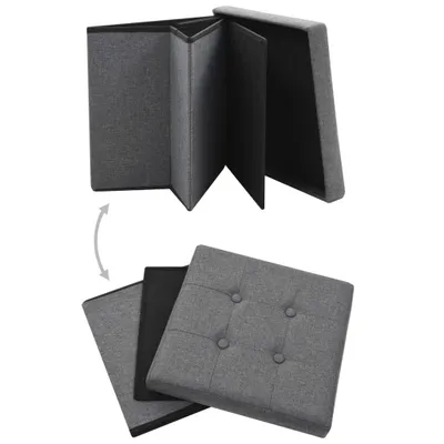 Image de vidaXL Tabouret avec espace de rangement gris foncé aspect lin