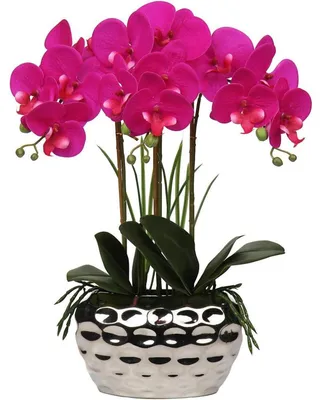 Image de Orchidée artificielle Phalaenopsis, 44 cm, couleur violette, présentée dans un pot en céramique