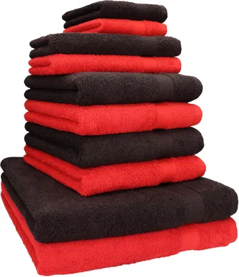 Produktbild von Betz 10-tlg. Handtuch-Set PREMIUM CLASSIC 2 Duschtücher 4 Handtücher 2 Gästetücher 2 Seiftücher  Farbe: rot & dunkelbraun