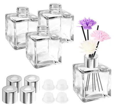 4er-Set quadratische Glas-Diffusorflaschen, nachfüllbar, 50 ml