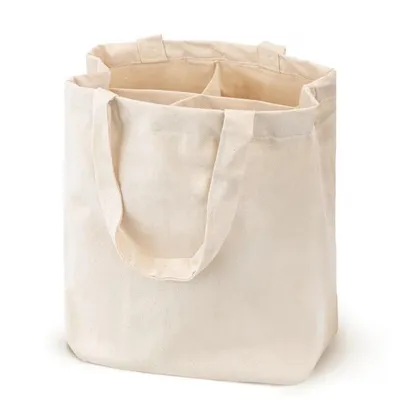 Produktbild von 4er-Pack Baumwolltaschen für Flaschen 17×17×28 cm – Strapazierfähig 300 g mit Fächern