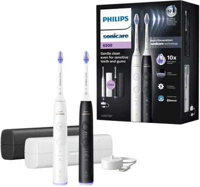Produktbild von Philips Sonicare 6500 series Series 6500 HX7419/01 Wiederaufladbare Zahnbürste, Erwachsener, Schallzahnbürste, Sensibel, Whitening, 62000 Bewegungen pro Minute, Schwarz, Weiß, 2 min