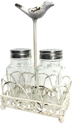 Zdjęcie produktu dla Zestaw solniczek i pieprzniczek, biały, styl shabby chic, idealny na stół jadalny
