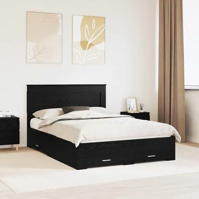 Zdjęcie produktu dla Maison Exclusive – rama łóżka w kolorze czarnym, imitacja dębu, 140 x 190 cm, materiał drewnopochodny