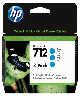 Produktbild von HP 712 Cyan Druckerpatronen 3er-Pack 29 ml für DesignJet T210 T230 T250 T630 T650