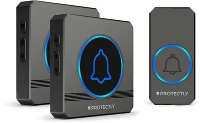 Produktbild von Protectly® Funkklingel Set mit 2 Empfängern – kabellose Türklingel bis 450m, 60 Melodien, LED Anzeige & IP55
