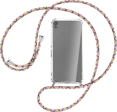 Produktbild von Handykette Backcover-Schutzhülle mit Band (Metall silberfarben) für Sony Xperia XA - rosa Karo