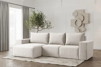 Produktbild von Ecksofa Designersofa ESTELLE in Stoff Poso Creme Ottomane Links