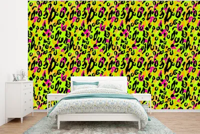 Produktbild von MuchoWow® Fototapete für Wohnzimmer oder Schlafzimmer Wandtapete Vinyl Motivtapete Pantherdruck - Muster - Neon - Gelb - 375x280 cm - Schlafzimmer tapete