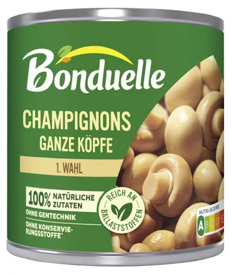 Produktbild von Bonduelle Champignons ganze Köpfe 1. Wahl ATG 230g milder Geschmack 390g