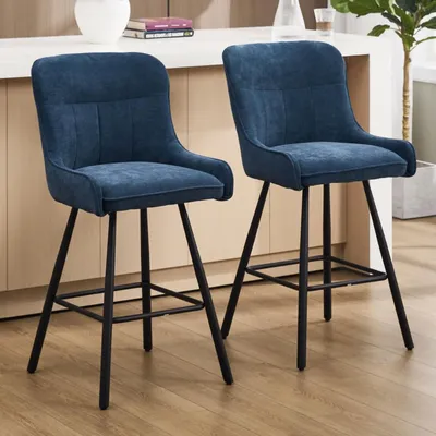 Immagine prodotto di Set di 2 sgabelli da bar in velluto blu con gambe in metallo