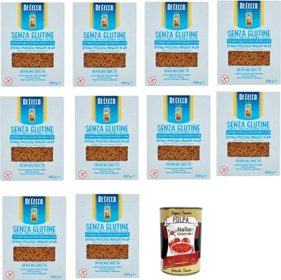 Produktbild von De Cecco Ditali Piccoli Rigati senza Glutine No. 23, Glutenfrei,100% Italienisch Pasta Nudeln gluten free 10x 400G + Italian Gourmet polpa 400g