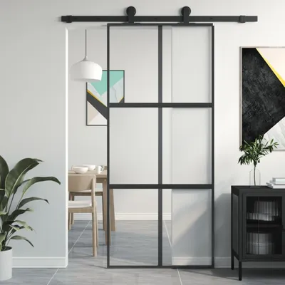 Image de vidaXL Porte coulissante noire 90x205 cm verre trempé et aluminium